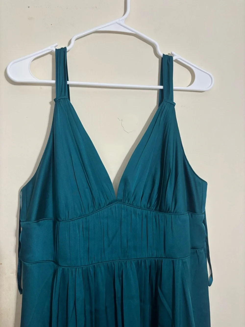 Banana Republic cascade maxi flowy silk stretch teal dress size 16 - Picture 2 of 10